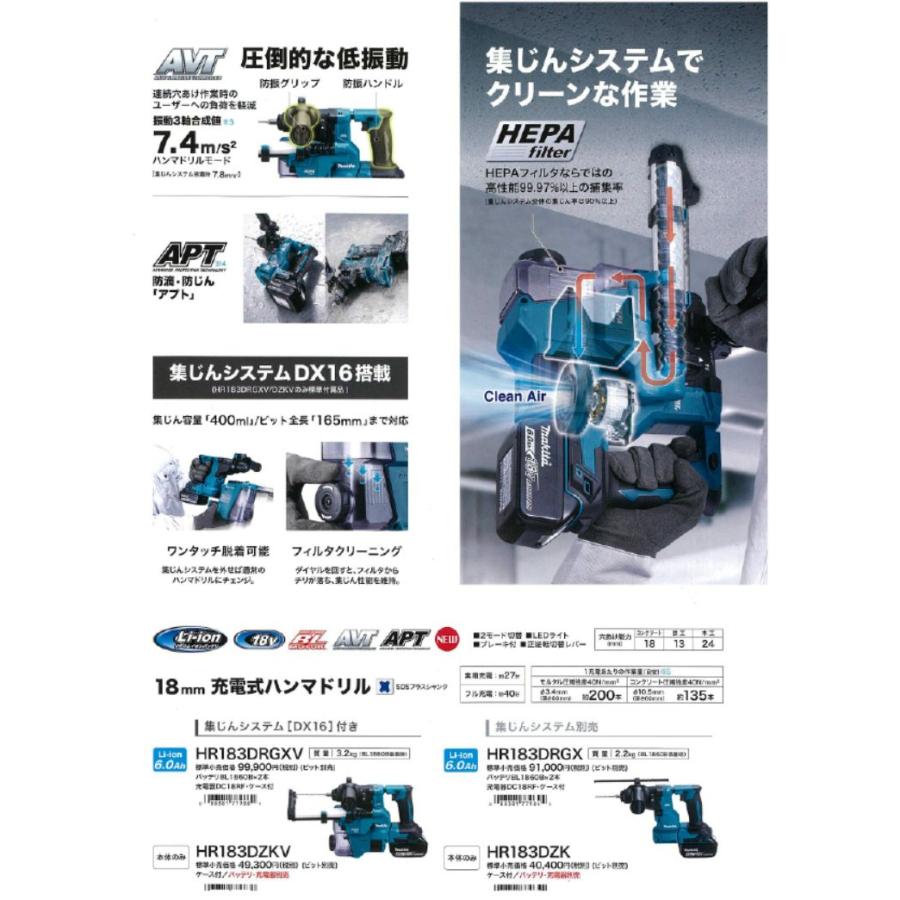 マキタ（makita） 18mm充電式ハンマドリル HR183DZK 集じんシステム