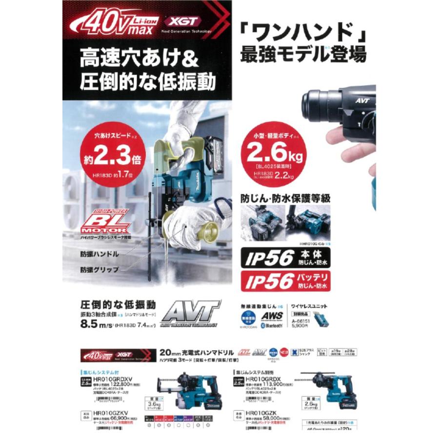 マキタ マキタ 40V 20mm充電式ハンマドリル HR010GZKV 本体 マキタ マキタ 40V 20mm充電式ハンマドリル HR010GZKV 本体