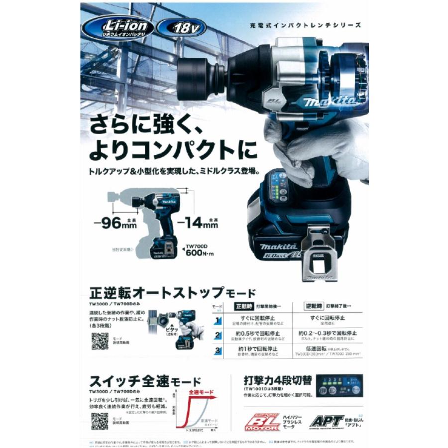 マキタ 充電式インパクトレンチ TW1001DRGX バッテリ、充電器 マキタ 充電式インパクトレンチ TW1001DRGX バッテリ、充電器