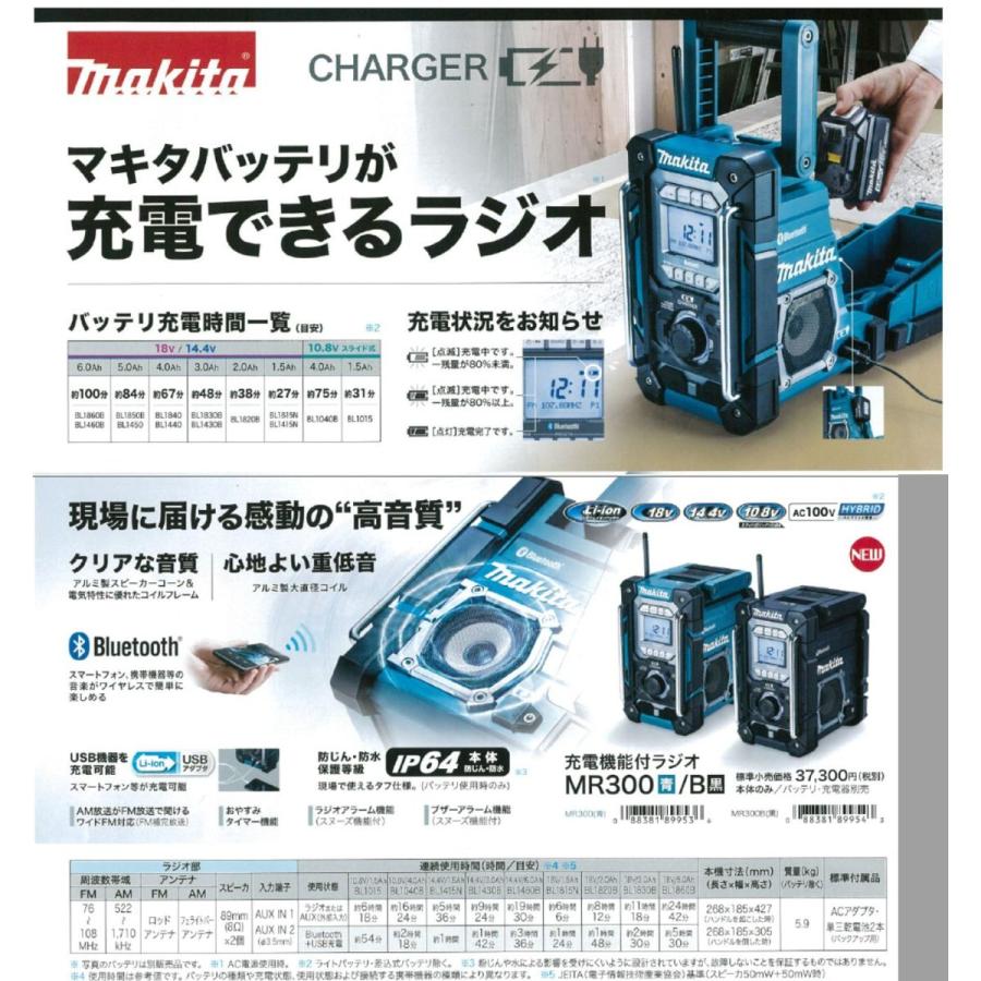 マキタ（makita） 充電機能付ラジオ MR300 本体のみ（バッテリ、充電器