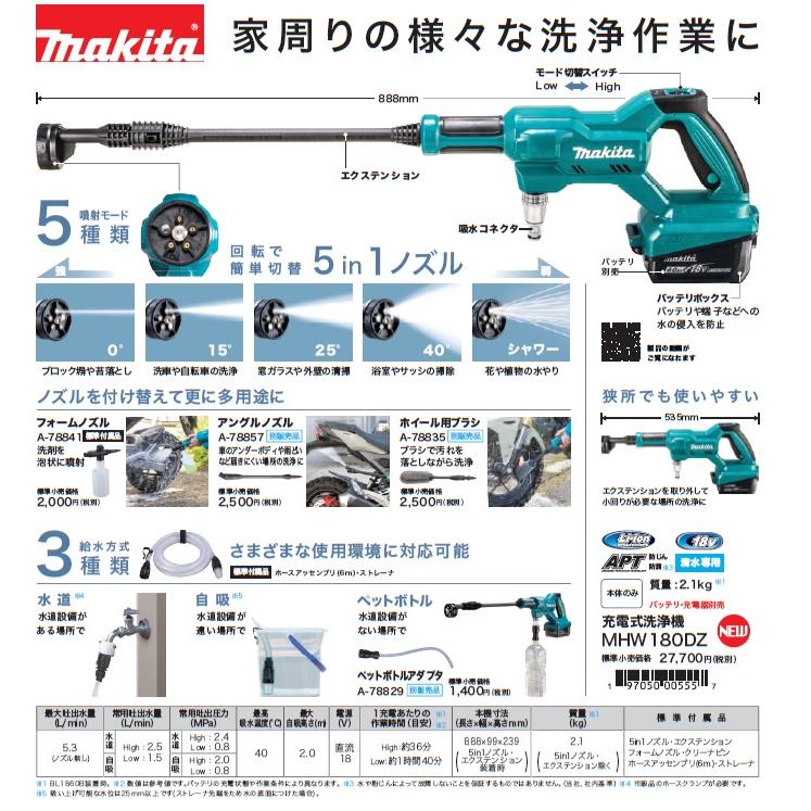 マキタ（makita） 充電式洗浄機 MHW180DZ 本体のみ バッテリ、充電器