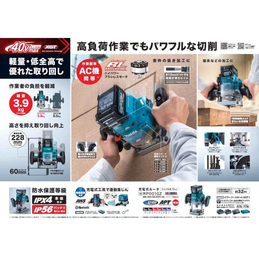 マキタ 充電式ルータ RP001GZ 本体のみ バッテリ、充電器別売り