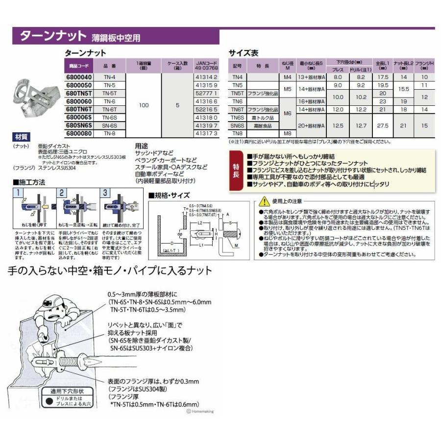 WAKAI ターンナット 薄鋼板中空用 TN-8 バラ : おぎはら - 通販 - Yahoo!ショッピング