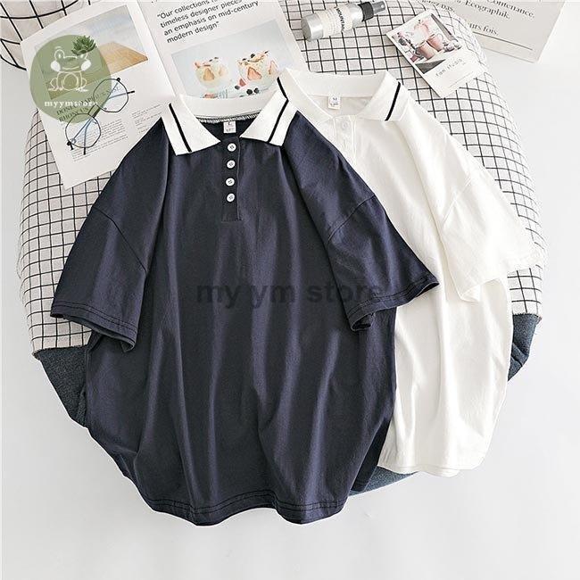 Tシャツ カットソー 半袖 レディース 半袖tシャツ ゆったり ポロシャツ マリン風 ネイビー 白ティー ゆったりtシャツ 夏tシャツ 爽やか 父の日 セール 登場から人気沸騰