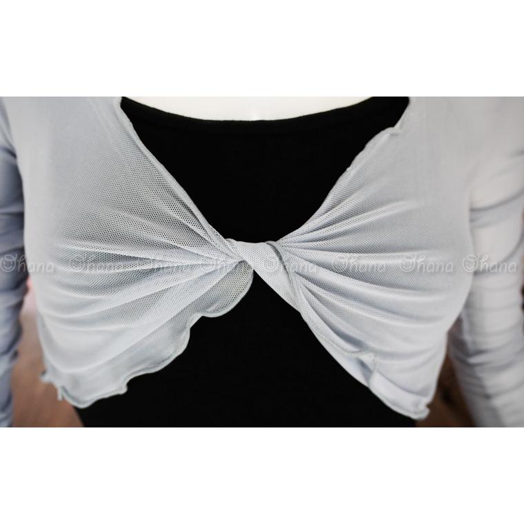 バレエウォームアップ 胸元ねじりメッシュカシュクール トップス