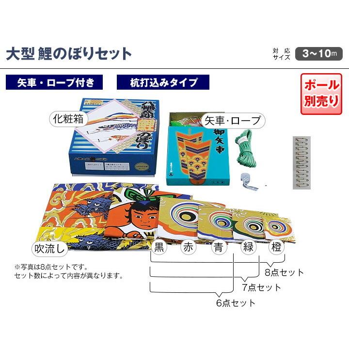 【新品同様 / 希少】 鯉のぼり 庭園用 村上 鯉幟 「ナイロン 9m8点セット」 【BCD2363300847】(84860円)