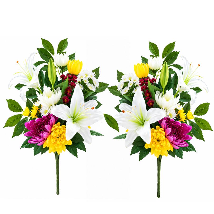 プリティ マーメイド お供え 高級造花 ユリ入り 仏花大 -2個セット
