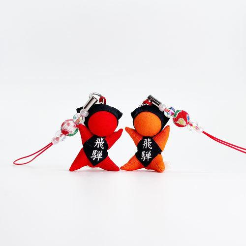 子宝祈願・安産祈願 さるぼぼ オレンジ 赤 2個セット ビーズストラップ