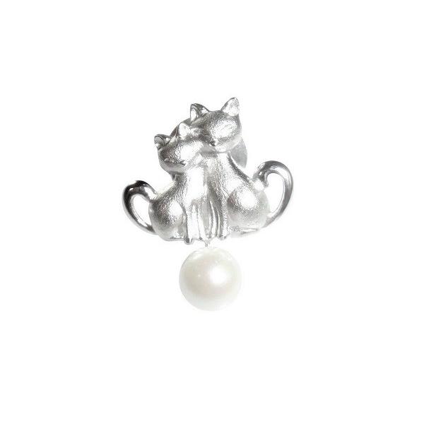 うさぎぐみ あこや 真珠 本真珠 アコヤ真珠 パール SV ネコ×2 ピン ブローチ