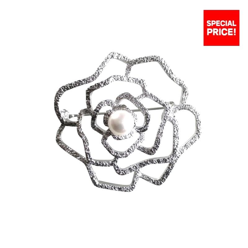 あこや 真珠 本真珠 アコヤ真珠 パール 薔薇 ブローチ ホワイト 7.0