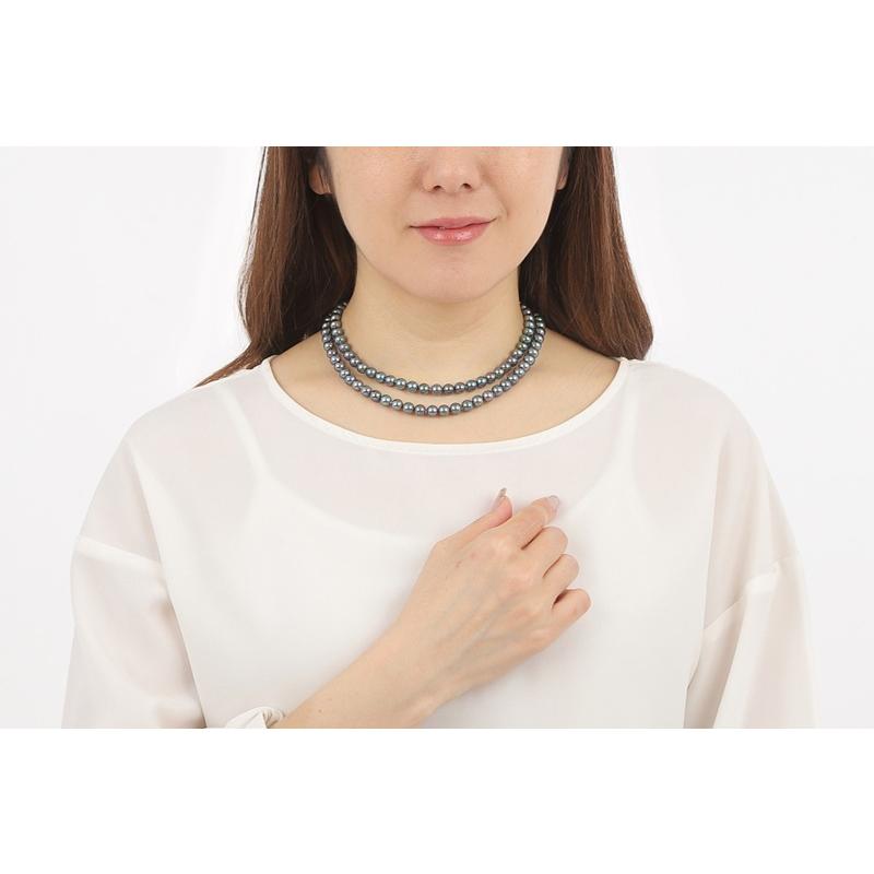 あこや 真珠 本真珠 アコヤ真珠 パール セミロング ネックレス グリーングレー 7.0-7.5mm 80cm 入学式 卒業式 冠婚葬祭 フォーマル カジュアル 結婚式 パーティの画像