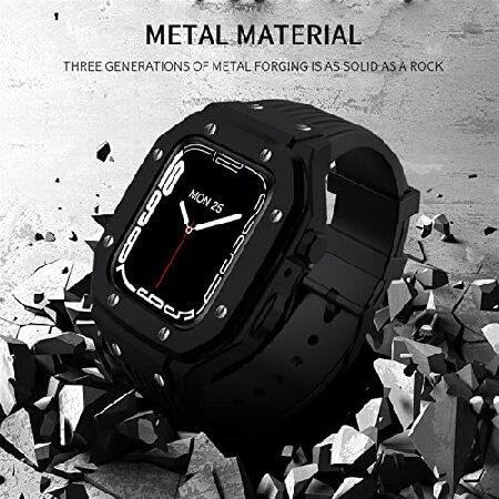 EEOMOiK Alloy Watch Case Strap for Apple Watch Series SE 45mm 42mm 44mm Luxury Metal Rubber Stainless Steel Watch Mod Kit Watch Stra並行輸入