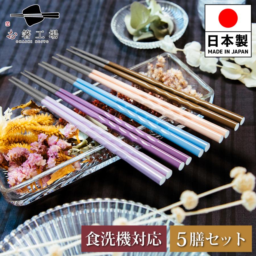 箸 箸セット 食洗機対応 もちやすい 木彫り箸 アースカラー 5膳セット