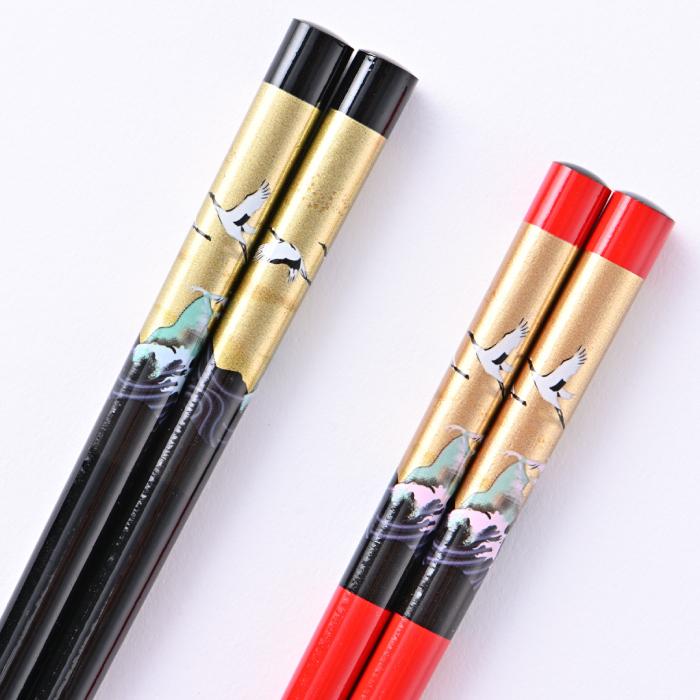箸 箸セット 食洗機対応 塗箸 金鶴 2膳 箸置き付きセット 箱入 / 夫婦