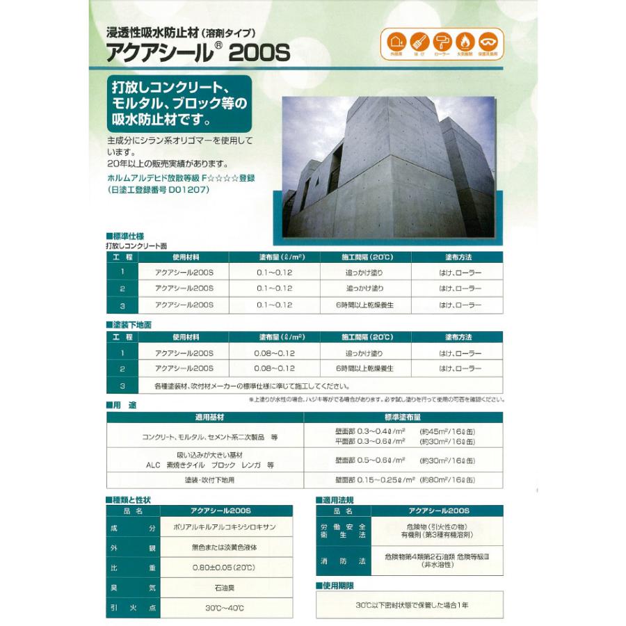 アクアシール200S 4L 大同塗料 浸透性コンクリート吸水・汚れ防止剤