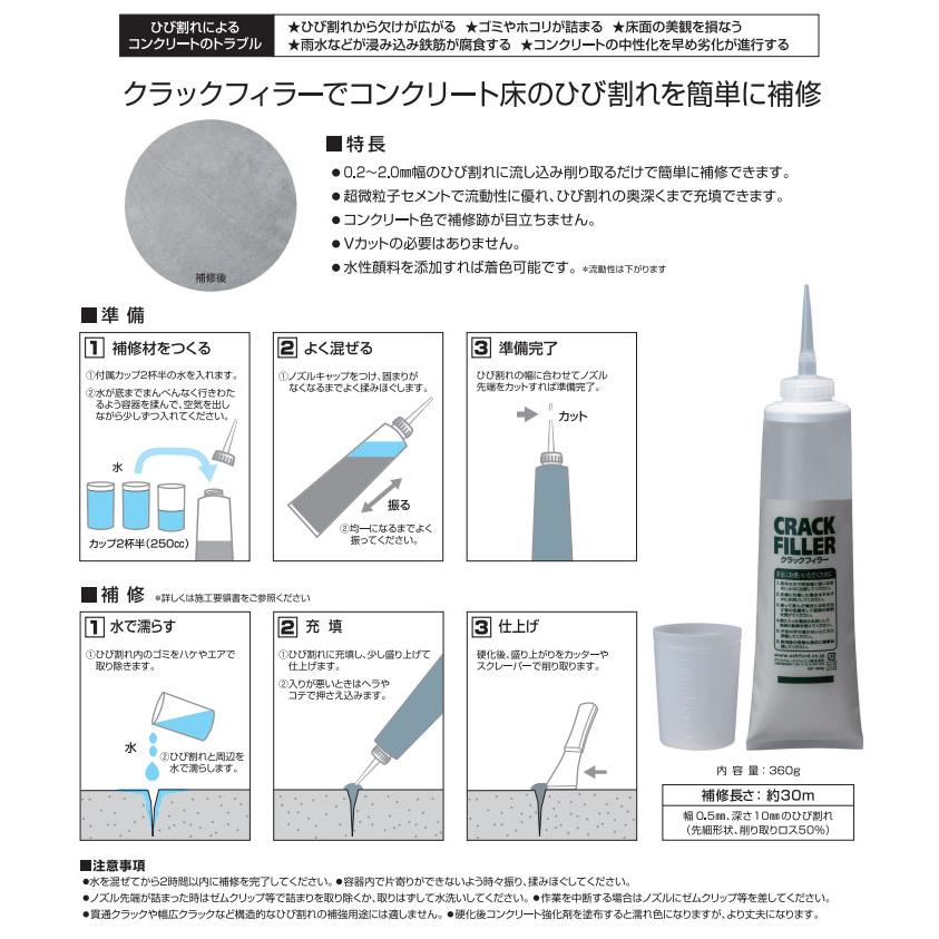 クラックフィラー コンクリート色 360g×10本セット コンクリート床用クラック補修材 ひび割れ補修 コンクリート床 セメント