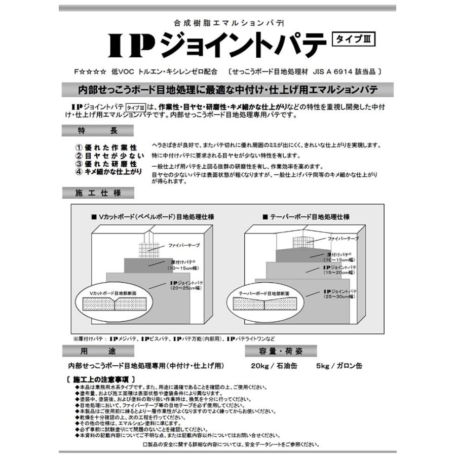 IPジョイントパテ 12L(屋内用 薄付け用上パテ) 屋内用 パテ ビス パテ 