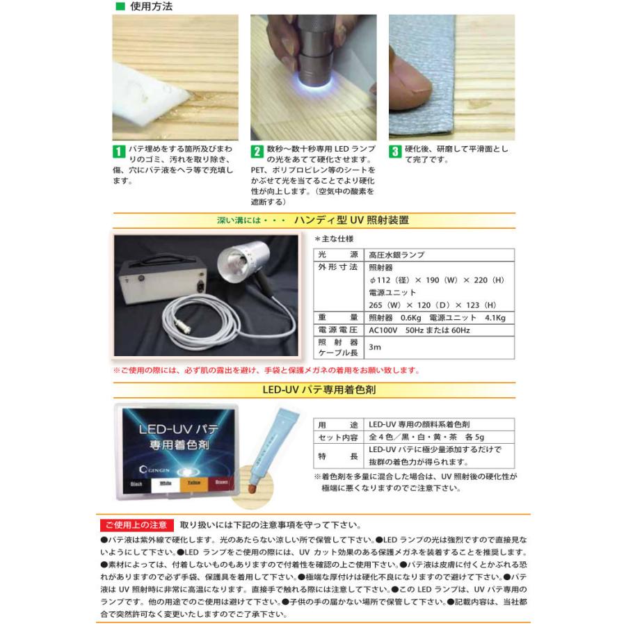 LED-UVパテセット 補修用パテ/LEDランプ/紫外線硬化型/超速乾/充填性