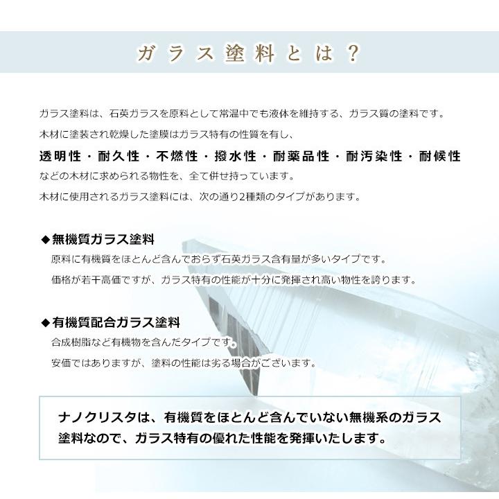 ナノクリスタ シールドクリア　100ml　約1平米/2回塗り  液体ガラス塗料 和風建築 屋外木部 日焼け防止 ガラス塗料 木製風呂 浴室木部 ひのき風呂｜ohhashi-paint｜05