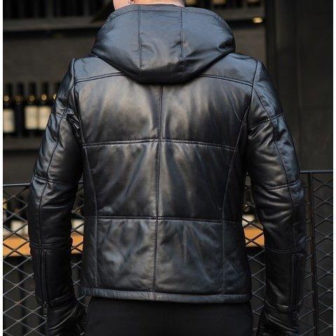 メンズ2XL★シープスキン 羊の皮 フード付き本革ジャケット ショートコート ホワイトダックダウン ダウンジャケット_2
