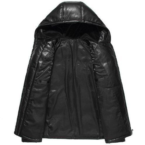 メンズ2XL★シープスキン 羊の皮 フード付き本革ジャケット ショートコート ホワイトダックダウン ダウンジャケット_3