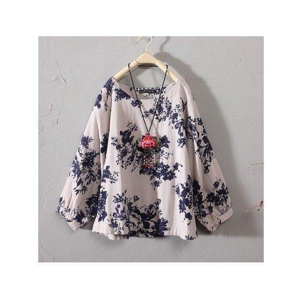 ゆったり  ぷっくりお袖と背中ギャザーがかわいいお花柄 ビンテージ柄MPYB034