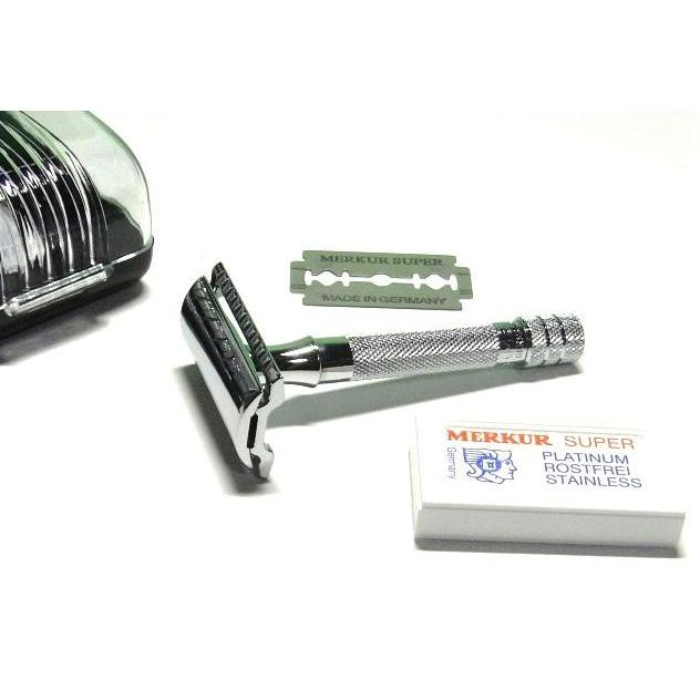 メルクール（独) 髭剃り333C 両刃ホルダー、替刃10+1枚付 オリジナルプラケース入 実用的コンパクト型　MK333C｜ohishi-co-ltd