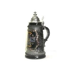 ドイツビアジョッキ 500ml 金箔レリーフ ドイツ鷲\u0026州ワッペン　錫製フタ付
