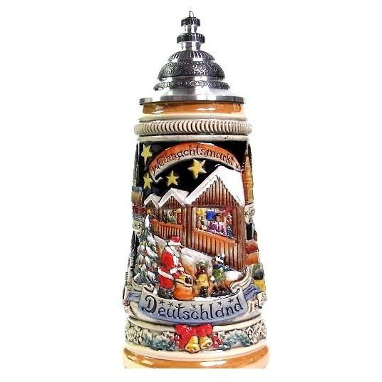 ドイツ ビアジョッキ ビール 500ml クリスマス風景 錫製フタ付 