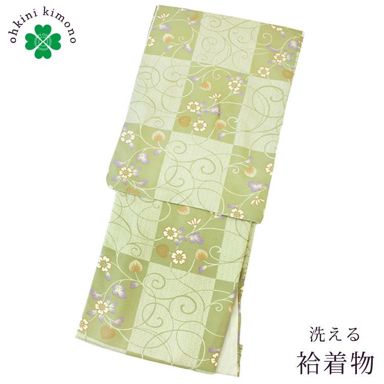 着物 洗える着物 袷 レディース 小紋 袷着物 M L 黄緑 市松 蔦 花 八掛 白 きもの キモノ お仕立て上がり 普段着 和装 和服 レトロ モダン 1114 006 大喜賑 通販 Yahoo ショッピング