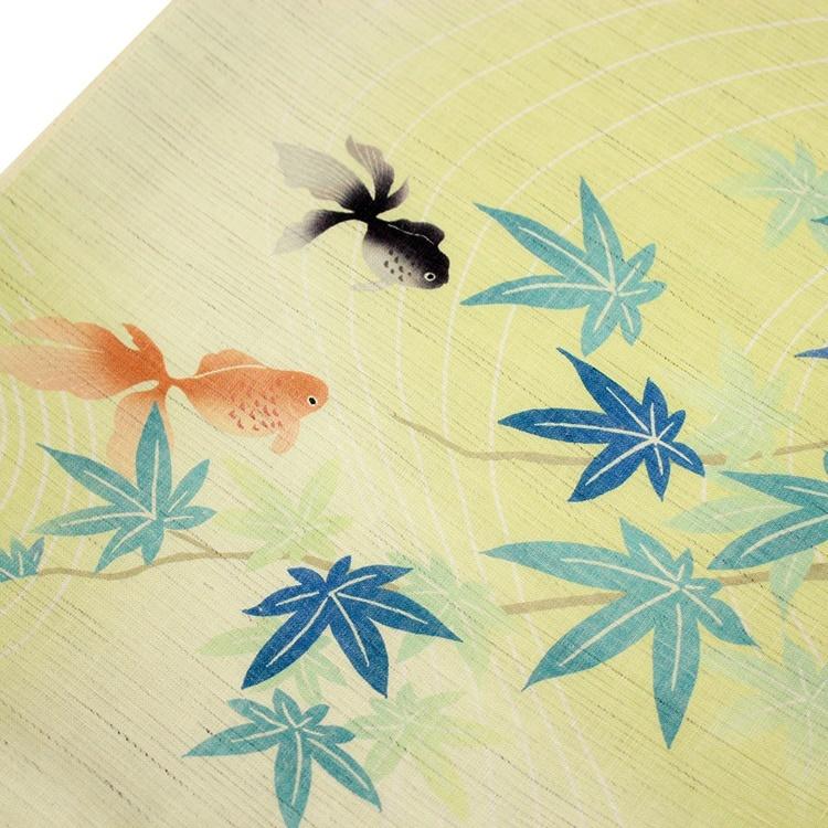 京袋帯 麻 近江の麻 WAKKA 日本製 袋名古屋帯(水面に金魚/生成り) 袋帯 