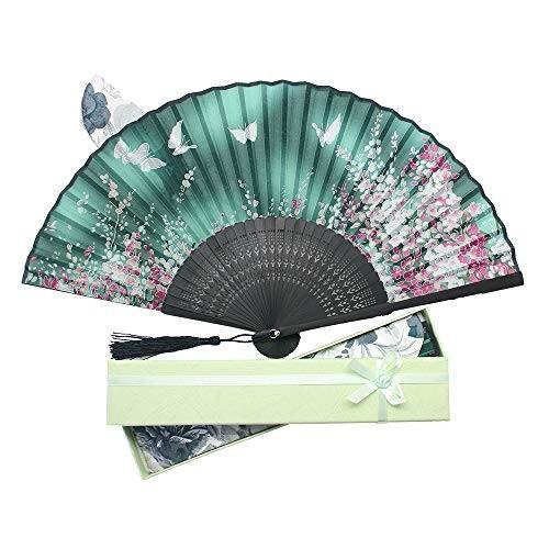 品質が完璧Boshiho 扇子  扇子袋 扇 和風 和装 高級シルク 正絹 綺麗 花 花柄 レディース おしゃれ 上品 華やか 緑 軽量