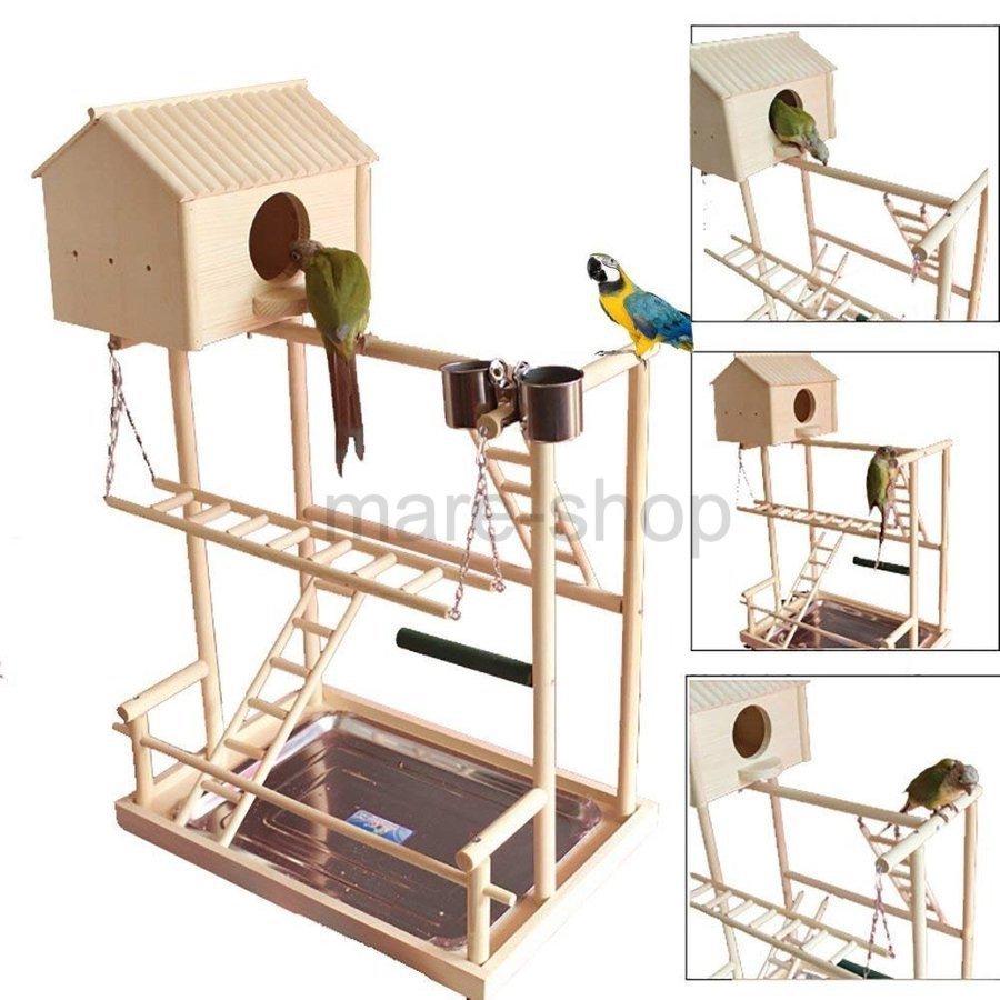 巣 巣箱 鳥 ツリーハウス 大型 バード スタンド ジム オウム インコ 遊び場 木登り はしご｜ohmyshop