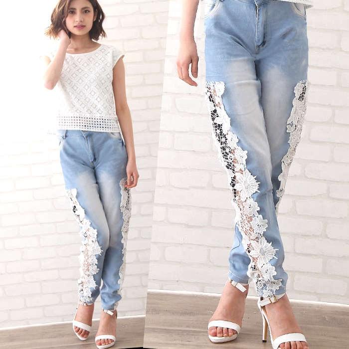 デニムパンツ レディース サイドレースデニムジーンズ レディースジーンズ レディースボトムス レディースパンツ ギャル 721 Ohnitayaファッションあんどバッグ 通販 Yahoo ショッピング