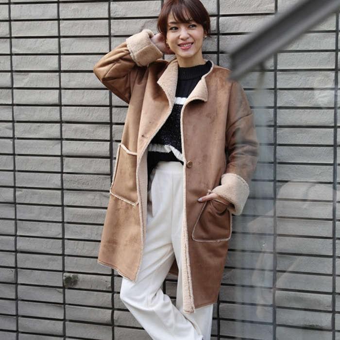 コート レディース 冬 フェイクムートンコート レディース フェイクスエード ファーノーカラーラベルコート ロングコート 793 Ohnitayaファッションあんどバッグ 通販 Yahoo ショッピング