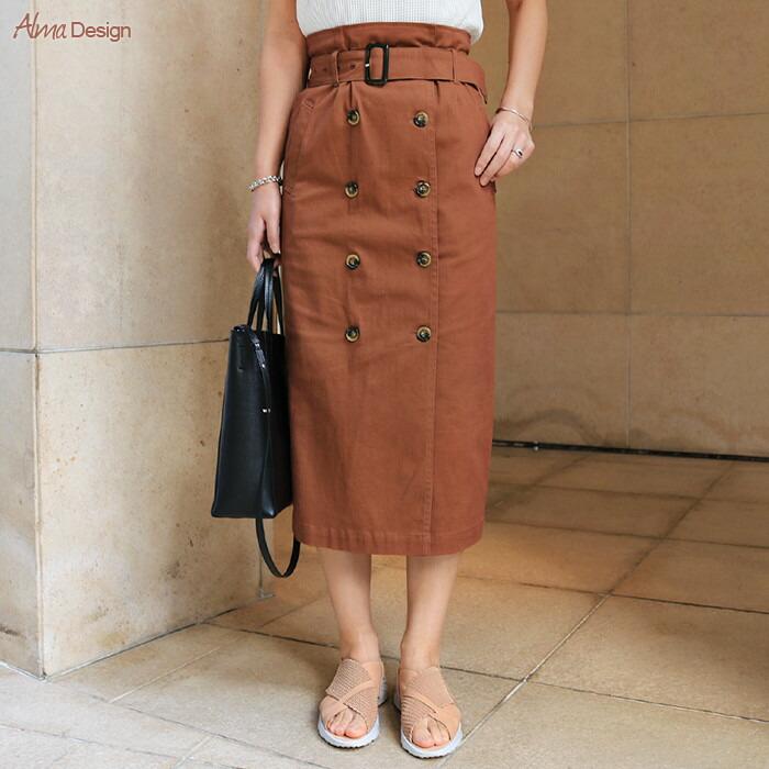 トレンチ 前ボタン ツイル タイト スカート ブランド Alma Design