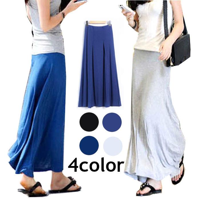 ロングスカート 春夏 レディース 紺 青 マキシ丈スカート黒 ウエスト