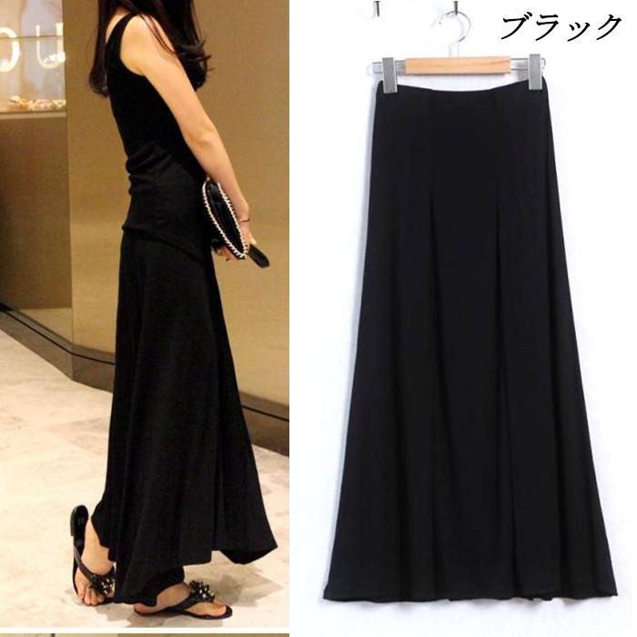 ロングスカート 春夏 レディース 紺 青 マキシ丈スカート黒 ウエスト