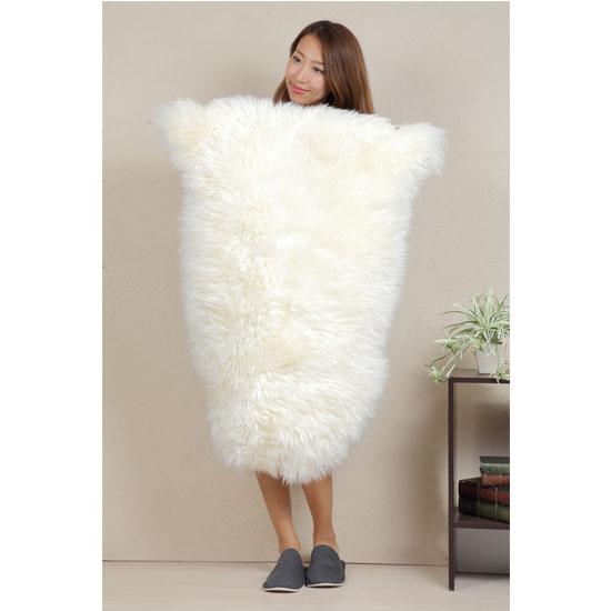 ムートンラグ 長毛 1枚皮 羊毛100％ ムートンブラシ付き 約90cm×60cm