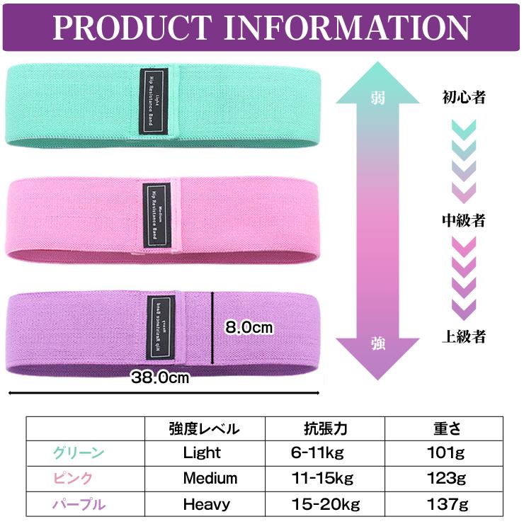 ヒップトレーニングバンド 強度別3本set フリーサイズ 収納ポーチ付き ゴムバンド エクササイズバンド トレーニングチューブ エクササイズ | ブランド登録なし | 07