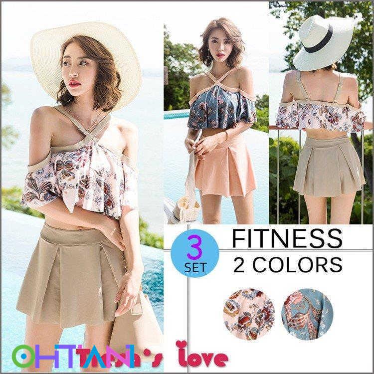 ビキニ水着 花柄 夏 ビキニ2点セット水着 体型カバー 韓国風 ハイウエスト フレア 小胸バンドゥビキニ セパレート 可愛い スイムウェア 温泉 ママ水着 人気top