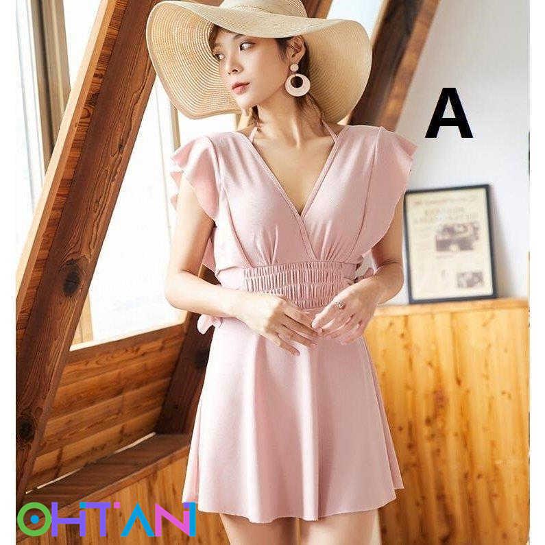 韓国風 水着 バックレス 4色 可愛い フリア ママ ワンピース風 オールインワン レディース 温泉 ショートパンツ セクシー 着痩せ 海水浴 小胸 代30代40代 経典ブランド