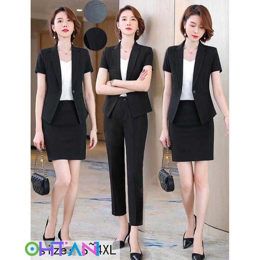 韓国風 レディース 2点セット 夏 フォーマル 半袖ジャケット パンツ スカート ビジネス 仕事 通勤 大きいサイズ S 4xl パンツスーツ黒 灰色 0314na461 オオタニ商店 通販 Yahoo ショッピング