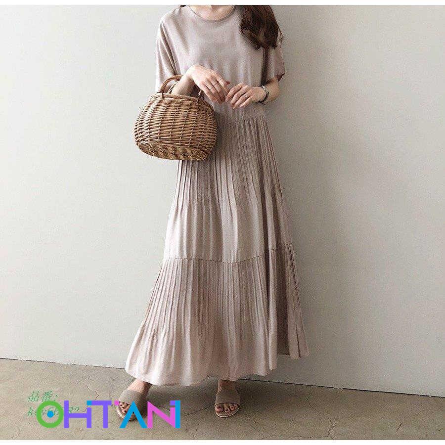 22福袋 シンプル 通勤 旅 おしゃれ ナチュラル 大人 代 半袖 プリーツ 無地 夏 レデイース ロングワンピース 30代 ゆったり Ol 体型カバー 上品 40代 ワンピース サイズ L Www We Job Com