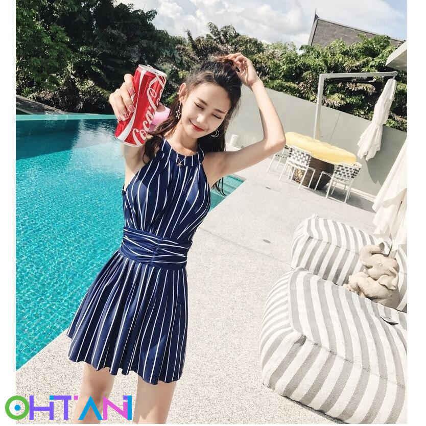 素晴らしい レディース水着 ホルターネック かわいい 体型カバー ワンピース 水着 大きいサイズ 温泉 海水浴 おしゃれ ビスチェ風 セクシー ストライプ柄 オールインワン 水着セット サイズ Xl Www We Job Com