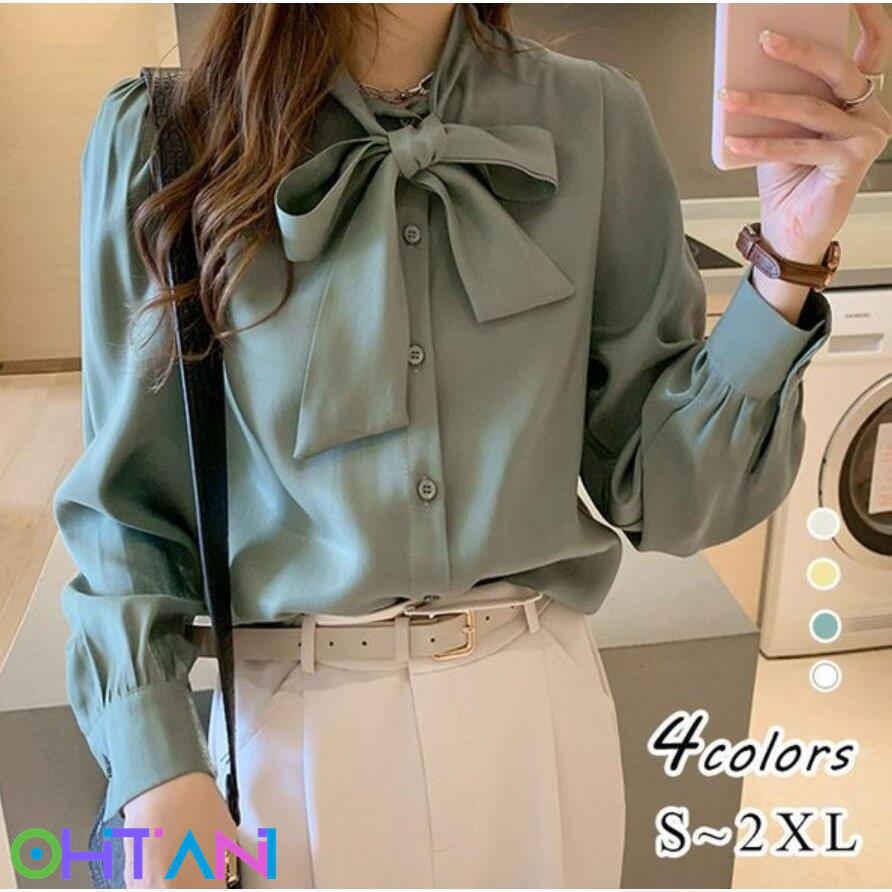 全国どこでも送料無料 ブラウス レディース 40代 春 秋 長袖 シフォン トップス リボン付き 大人 ゆったり おしゃれ 30代 50代 韓国風 オシャレ 通勤 シャツ 着痩せ