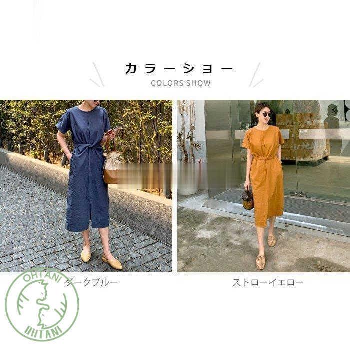 超可爱 半袖 リネン リネンワンピース 麻 棉 棉麻 レディース 棉麻ワンピース ミモレワンピース 春新作 スリット入り ポケット付き ミディアムワンピース ワンピース カラー ストローイエロー Www We Job Com