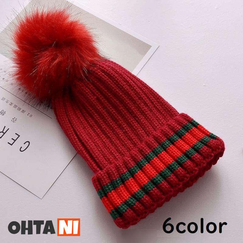 ニット帽 ニットキャップ 帽子 男女兼用 レディース メンズ リブ編み ボンボン ぽんぽん フェイクファー ボーダー