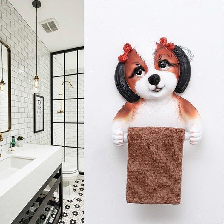 日用品雑貨 トイレ用品 トイレットペーパーホルダー タオルかけ ユニーク 動物 犬 リボン ブラウン ホワイト新作 キッチン 日用品 文具