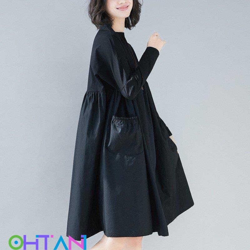 新しい 韓国 おしゃれ カジュアル 無地 体型カバー ゆったり Aライン シャツワンピース 膝丈 長袖 春 レディース ワンピース ママ 50代 40代 30代 旅 通勤 ワンピース カラー Xxl Www We Job Com